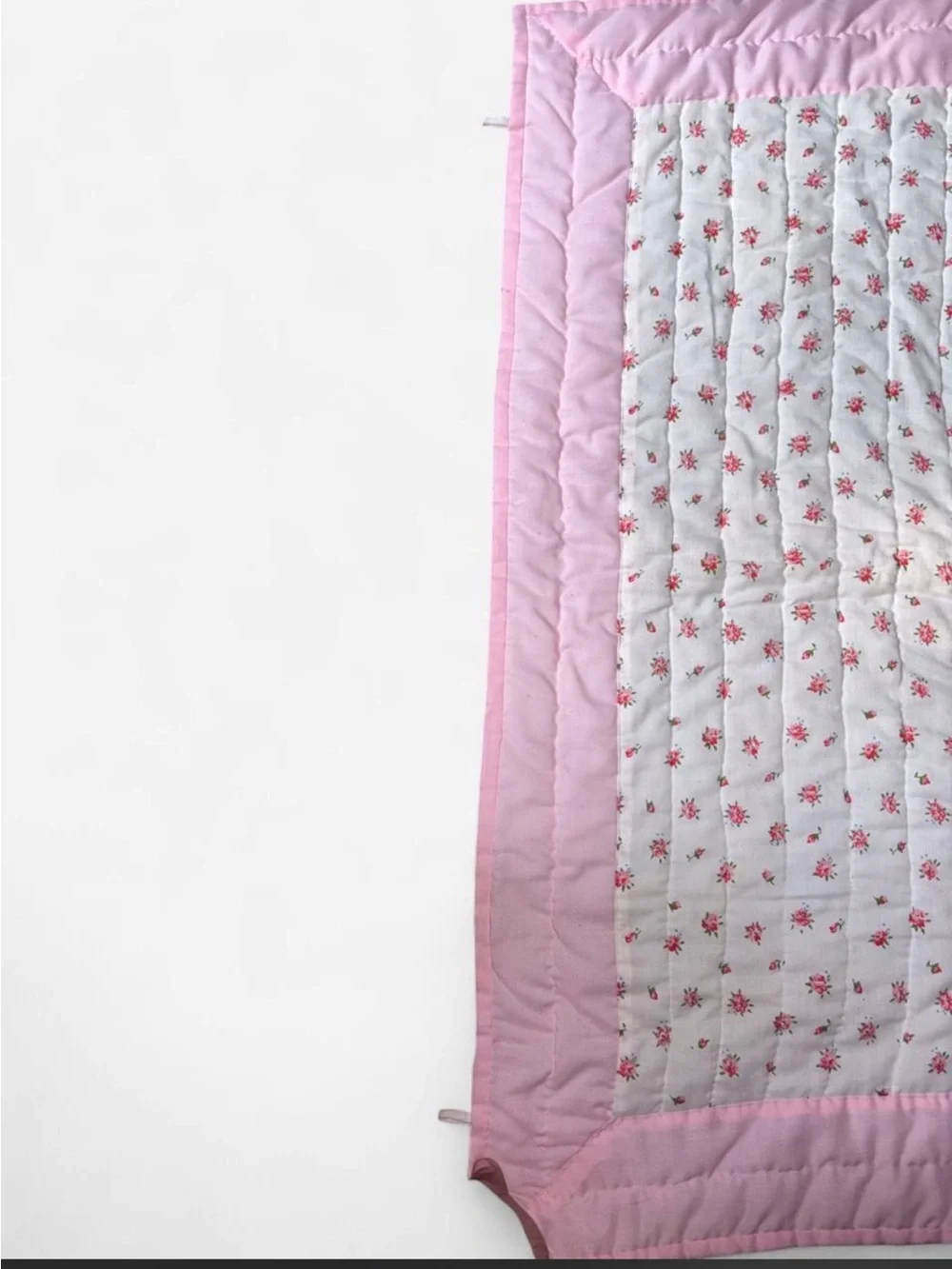 Vintage 70s Holly Hobbie Pink Floral Cottagecore Quilted Hanging Wall Decor